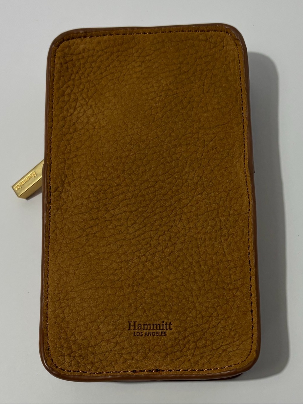 Hammitt Pebbled Nubuck Zip Mobile Crossbody Wallet in Brown With Strap